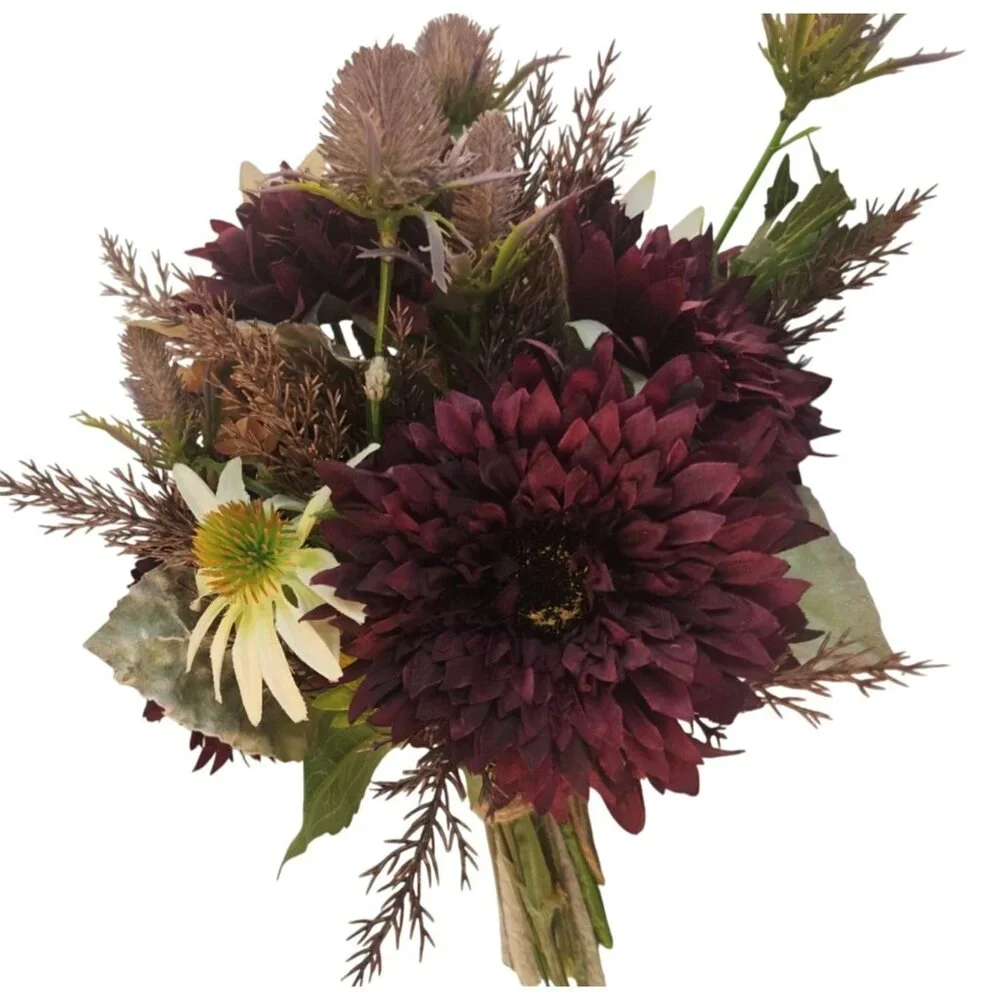 Purple and White Faux Flower Bouquet, Handtied Artificial Floral Arrangement, El